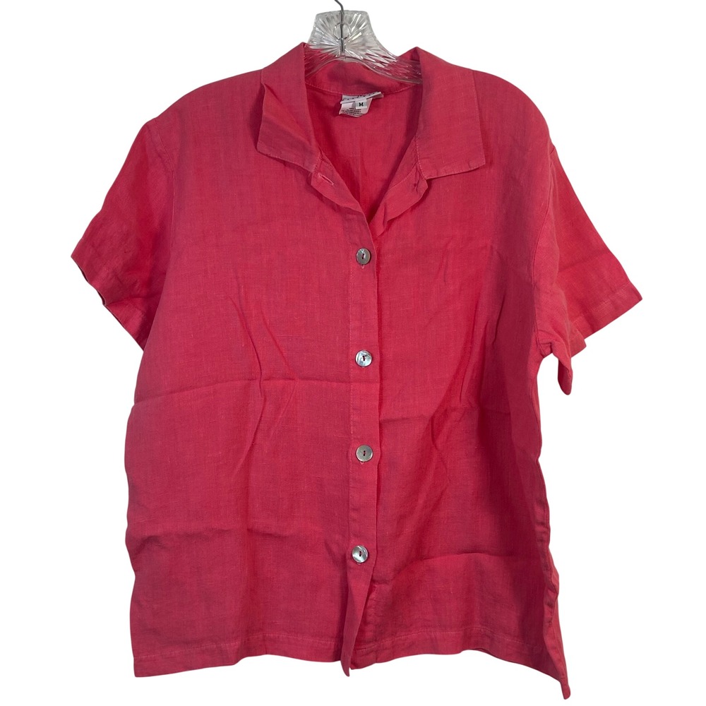 Hot Cotton by Marc Ware Pink 100% Linen Short Sleeve Button Up Shirt Mens Medium